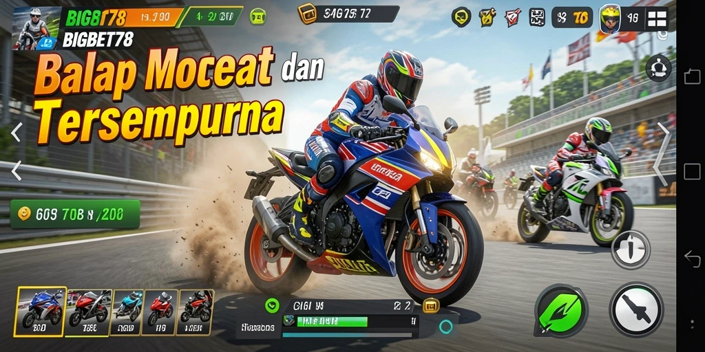 Tampilan gameplay menegangkan dalam balap motor di BIGBET78.