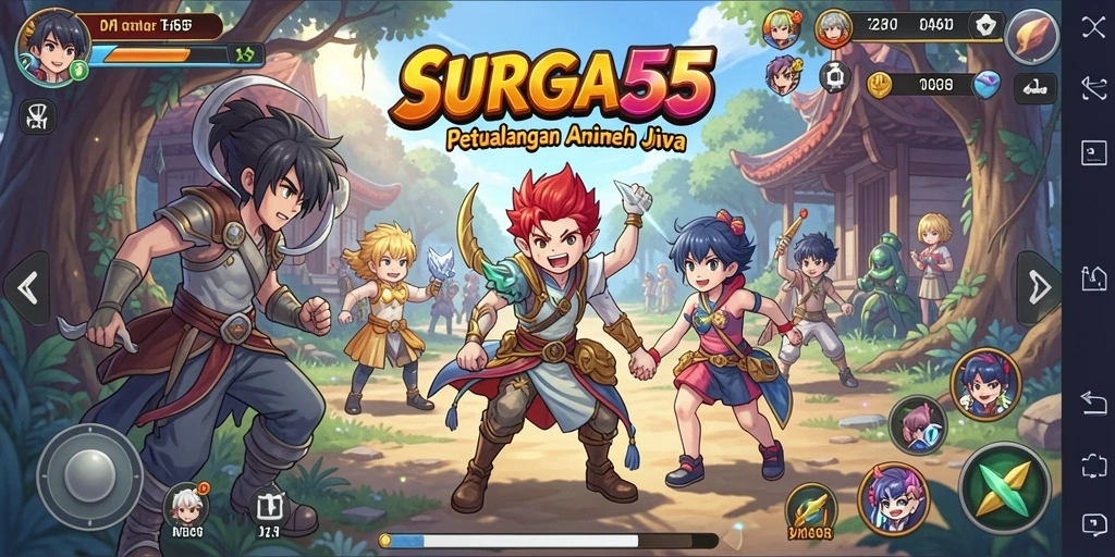 Tampilan gameplay menarik dari SURGA55 dengan karakter anime ikonik.