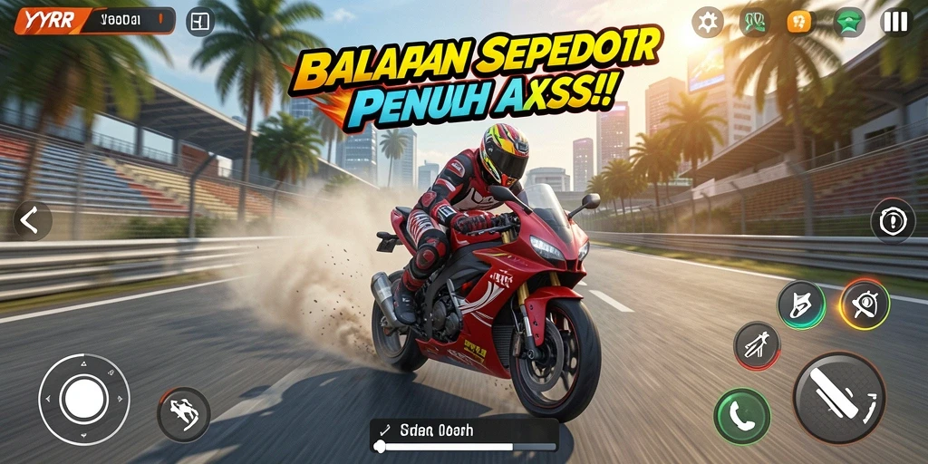Tampilan gameplay balapan sepeda motor yang mendebarkan di YYRR.
